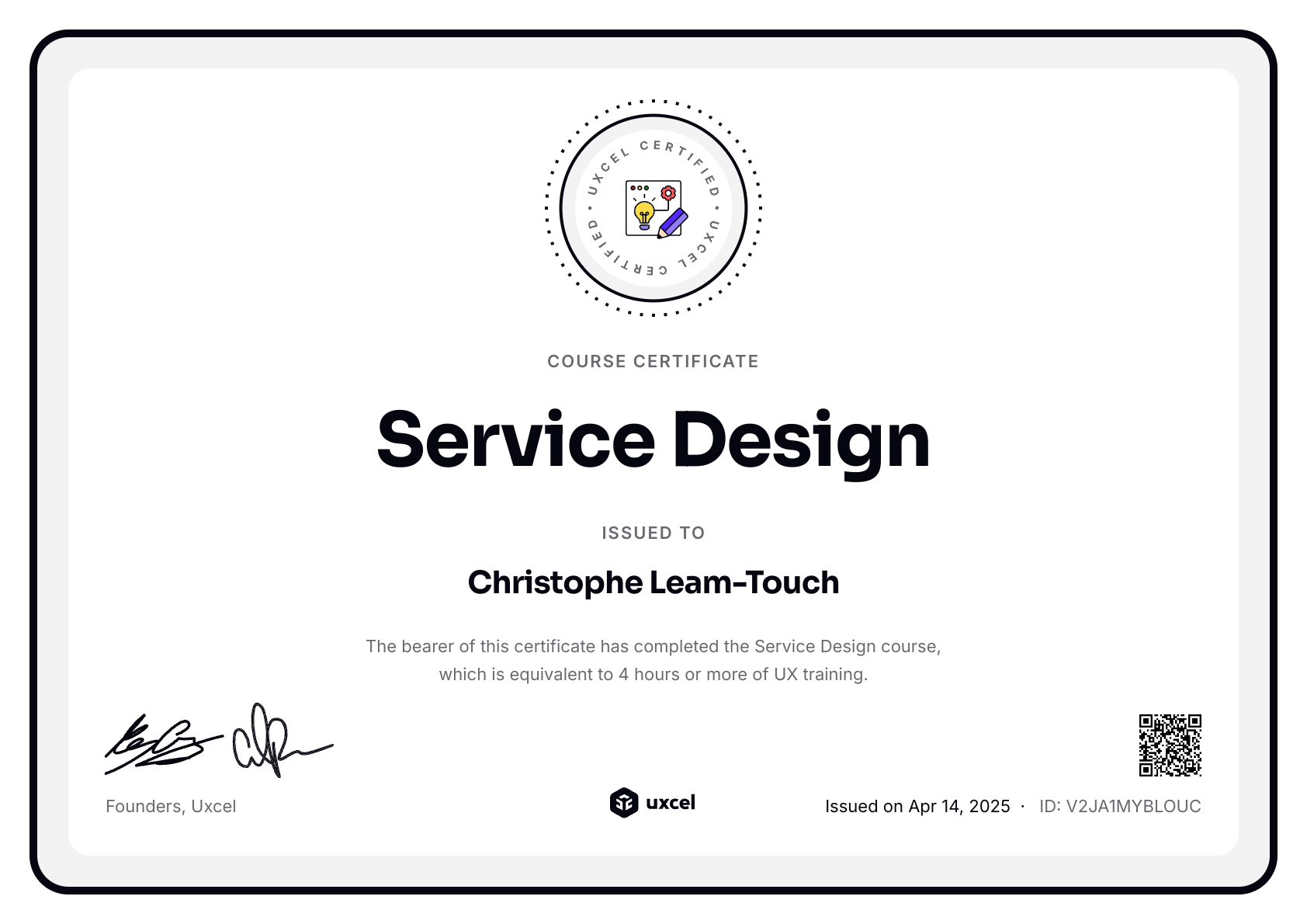 Christophe Leam-Touch's certificate